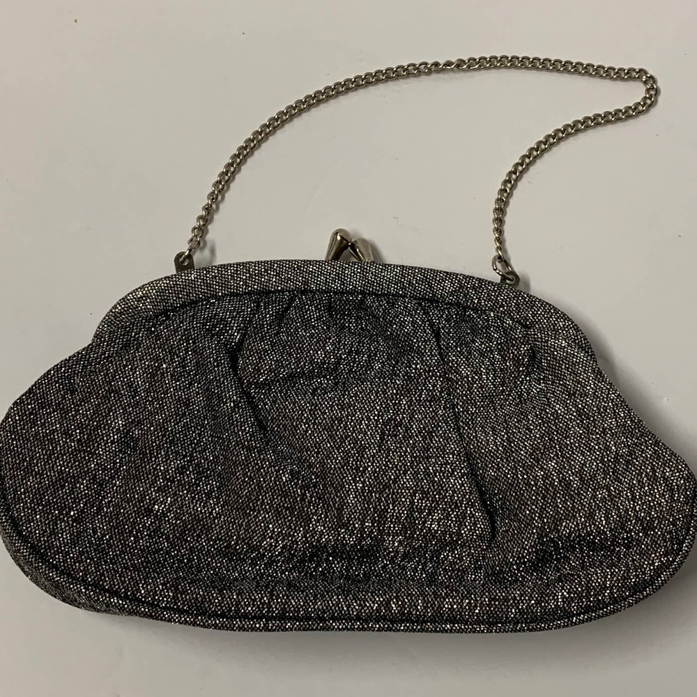 Vintage‎ Silver/Black Evening Handbag Purse Chain Strap